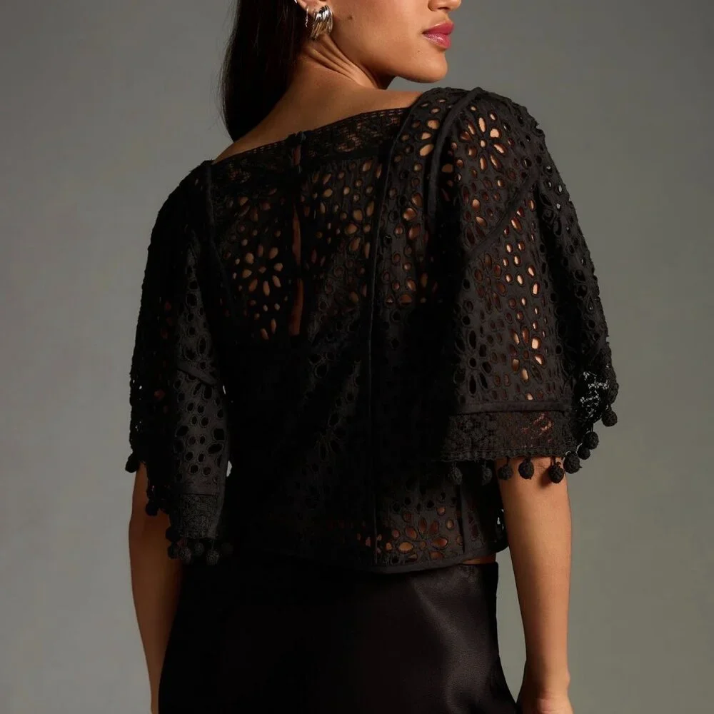 Anthropologie Black Lace Tunic Top with Cropped Cami XL - Picture 3 of 6